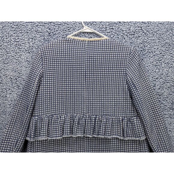 Zara Gingham Check Plaid Coat Size M Tweed Open Front Ruffle Boho Preppy Blue - Picture 6 of 12